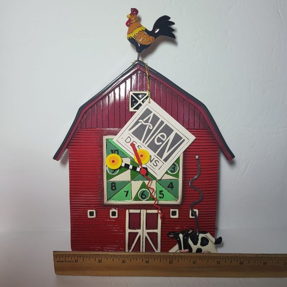 Allen Designs Red Barn Yard Wall Clock Cow Shaped Swinging Pendulum - Picture 9 of 16